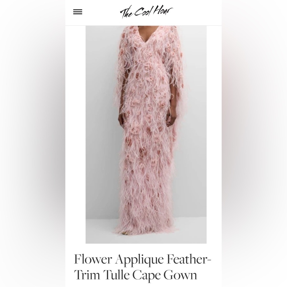 Pamella Roland Pink Feathered Dress with Beaded Accents